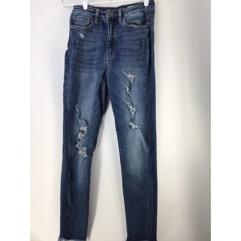 Bridge by Gly Mid Rise Ankle Skinny Jeans Sz 26X29 Distressed Ripped Raw Hem - Picture 8 of 11